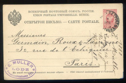 1888 - POLAND ( Russia Occupation ). Entier Postcard Mailed From LODZ PETROK ( Russian Posmark )  To PARIS - ...-1860 Prephilately