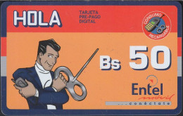 Bolivien - Bolivia - Entel - Prepaid Bs 50 - Hola - Man With Key ( Plastic) Reverse 2  ( 1 Punto) - Bolivië