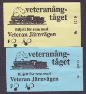 Sweden Railway Bahn Chemin 2x Veteranångtåget Biljett För Resa Med Veteran Järnvägen (Both Ways) (2 Scans) - Europe