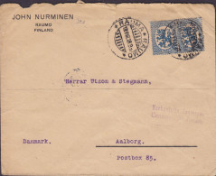 Finland JOHN NURMINEN, RAUMO 1918 Cover Brief AALBORG (Arr.) Denmark PURPLE Line Censor Cds. (3 Scans) - Brieven En Documenten