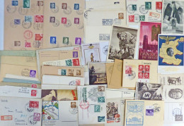 3. Reich Propaganda Ca. 70 Belege In Kleiner Schachtel: Postkarten, Ganzsachen, Sonderstempel, Werbestempel, 1x Zeppelin - Sonstige & Ohne Zuordnung