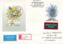 HUNGARY 1995 Flowers Airmail Registered Cover To Lithuania Nice Franking #3591 - Lettres & Documents