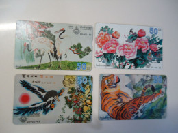 THAILAND USED CARDS  OLD MAGNETIC  SET 4  PAINTING BIRD TIGER FLOWERS - Sonstige & Ohne Zuordnung