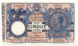 5 LIRE BIGLIETTO DI STATO VITTORIO EMANUELE III FLOREALE 10/07/1924 FDS-/FDS - Sonstige