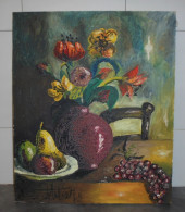 VINTAGE PEINTURE NATURE MORTE HST Signé 1979 - 46cm X 55cm - Oleo