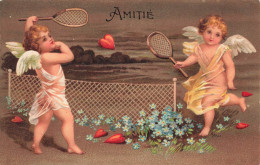 Tennis * CPA Illustrateur Gaufrée Embossed * Enfants Angelots Anges Angels Jouant * Sport * Coeur Rouge - Tennis