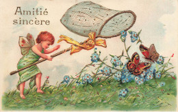 Chasse Aux Papillons * CPA Illustrateur Gaufrée Embossed * Enfant Angelot Ange Angel Papillon Butterfly Fleurs - Anges
