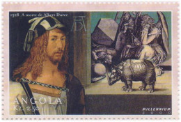 Death Of Albert Durer, German Painter, Mathematician, Mathematics, Art, Rhinoceros, Rhino, Animal, MNH Angola - Rhinocéros