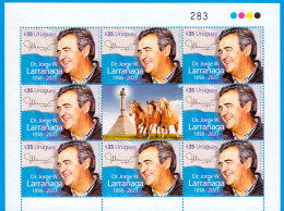 Uruguay 2023 ** Minisheet 8 Stamps And Central Vignette, Horses. Tribute To Jorge Washington Larrañaga. Lawyer. Politica - Autres & Non Classés