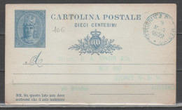 San Marino 1892 - Cartolina Postale 10 C. - Viaggiata Per L'Australia - Postwaardestukken