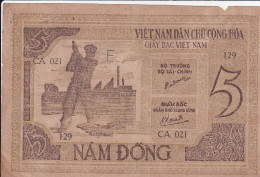 RARE Billet Giay Bac Nam Dong VIET-NAM 5 Dong 1946 Ho Chi Minh Vietnam Indochine - Vietnam