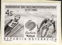 AUSTRIA(1985) Skiers. Black Print. Seefeld Ski Championship - Nordic Events. Scott No 1301, Yvert No 1630. - Prove & Ristampe