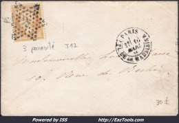 FRANCE N° 21 SUR LETTRE ETOILE DE PARIS 3 PARASITÉ + CAD PL. DE LA MADELEINE - 1862 Napoléon III