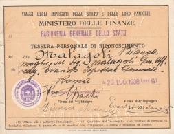TESSERA FERROVIE VIAGGI IMPIEGATI 1938 (MZ644 - Europe