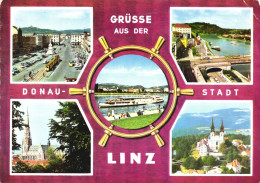 LINZ, MULTIPLE VIEWS, ARCHITECTURE, TRAM, CARS, BRIDGE, CHURCH, SHIP, AUSTRIA - Linz