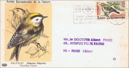 ANNEE EUROPEENNE DE LA NATURE..OISEAU LE ROITELET..TIMBRE LUXEMBOURG..1970.. ENVELOPPE. .PREMIER JOUR - Timbres (représentations)