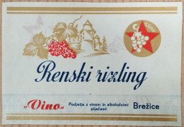 Renski Rizling-Riesling Label-Etikett, Slovenija, Brežice, Cca 12.5x8.5 Cm - White Wines