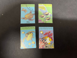 (stamp 19-12-2023) Australia Cocos (Keeling) Islands - 4 Used Stamps (undr The Sea - Turtle, Fish Etc) - Kokosinseln (Keeling Islands)