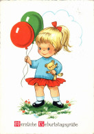G8674 - Glückwunschkarte Geburtstag - Mädchen Luftballon Teddy - Anniversaire