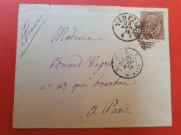 Italie - Enveloppe De Venezia Pour Paris En 1876  - Cachet D'entrée En France Par Modane En Bleu - D 152 - Marcofilie