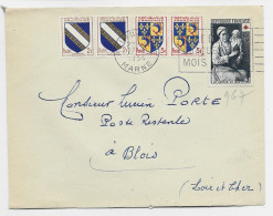 BLASON 2FRX2+3FRX2+ 12FR CROIX ROUGE SURTAXE LETTRE REMIS GARE 1954 POSTE RESTANTE PAYEE PAR EXPEDITEUR - 1941-66 Escudos Y Blasones