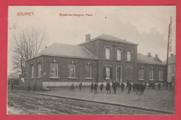 Souvret - Ecole Des Garçons - Place ... Belle Animation - 1911 ( Voir Verso ) - Courcelles