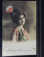 816 THEME . HEUREUX ANNIVERSAIRE .  PORTRAIT DE FEMME . 1911 . 7343 . LILAS  - Anniversaire