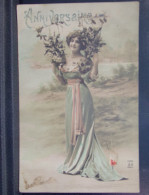 817 THEME . ANNIVERSAIRE .  FEMME AVEC DES FLEURS . 1911 .  1188 AN . PARIS  - Anniversaire