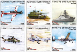 Turkey, Türkei - 2017 - Military Vehicles | Aviation, Helicopter, Aircraft, Tank, Warship ** MNH - Unused Stamps