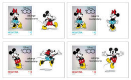 Switzerland  2023 (2023/4) 100 Years Disney 4 Stamps From The Panes Of 10 With 4 Stickers (barecode On The Back) MNH - Neufs