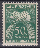 TIMBRE FRANCE TAXE GERBES 50c VERT N° 80 NEUVE ** GOMME SANS CHARNIERE - TB CENTRE - 1960-.... Nuovi