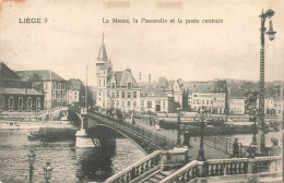 BELGIQUE - Liège - La Meuse, La Passerelle Et La Poste Centrale - Animé - Carte Postale Ancienne - Luik