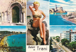 SALUTI DA TRANI - 4 VEDUTE - PIN UP - DONNINA IN BIKINI - CHARME - SEXY WOMAN POSE - NAKED - NUDE -1973 - Trani