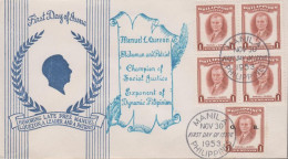 1953. PHILIPPINE ISLANDS. Fine FDC With 4-block MANUEL L. QUEZON 1 C Without Overprint And 1... (Michel 547+) - JF539447 - Filippijnen