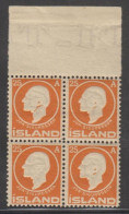 1911. Jon Sigurdsson. 25 Aur Orange In Never Hinged 4-block With Upper Margin. Very Fine Quali... (Michel 68) - JF539456 - Unused Stamps