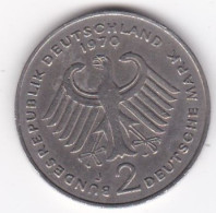 2 Deutsche Mark 1970 J HAMBOURG , Theodor Heuss , Cupronickel, KM# A127 - 2 Marchi