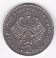 2 Deutsche Mark 1990 G KARLSRUHE. Kurt Schumacher . Cupronickel. KM# 149 - 2 Marcos