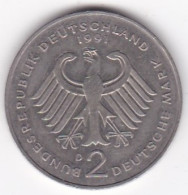 2 Deutsche Mark 1991 D MUNICH . Kurt Schumacher . Cupronickel. KM# 149 - 2 Marchi