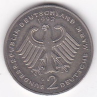 2 Deutsche Mark 1992 G KARLSRUHE. Ludwig Erhard . Cupronickel. KM# 170 - 2 Mark