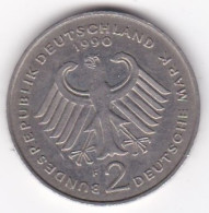 2 Deutsche Mark 1990 F STUTGART . Ludwig Erhard . Cupronickel. KM# 170 - 2 Marchi