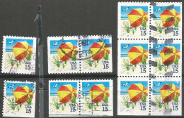 USA 1990 Beach Umbrella C.15 SC:#2443 Cpl Issue From Booklet : Singles, 3+3 & 2+2 Pairs + Pane 6 Pcs - Collections