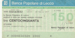 MINIASSEGNO BP LECCO L.150 UN COMM LECCHESI CIRC (VS590 - [10] Checks And Mini-checks