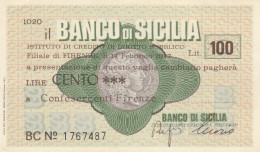 MINIASSEGNO BANCO SICILIA L.100 CONFESER FI FDS (VS561 - [10] Assegni E Miniassegni