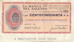 MINIASSEGNO BANCA SALENTO L.150 CONS ARTIG LE CIRC (VS563 - [10] Checks And Mini-checks