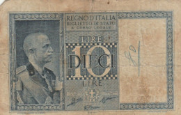 BANCONOTA ITALIA LIRE 10 1939 BIGLIETTO DI STATO VF (VS526 - Regno D'Italia – 10 Lire