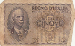 BANCONOTA ITALIA LIRE 5 1940 BIGLIETTO DI STATO VF (VS540 - Italia – 5 Lire