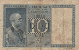 BANCONOTA ITALIA LIRE 10 1939 BIGLIETTO DI STATO VF (VS520 - Regno D'Italia – 10 Lire