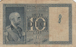 BANCONOTA ITALIA LIRE 10 1939 BIGLIETTO DI STATO VF (VS515 - Regno D'Italia – 10 Lire