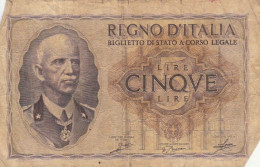 BANCONOTA ITALIA LIRE 5 1940 BIGLIETTO DI STATO VF (VS501 - Italia – 5 Lire