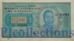 KATANGA 20 FRANCS 1960 PICK 6a VF - Other - Africa